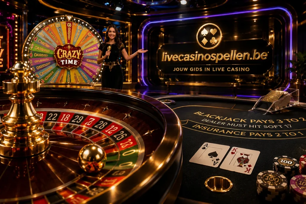 livecasinospellen.be homepage hero overzicht van live casino spellen en spelshows in Belgie